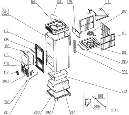 Конструктив печи из чугунных элементов