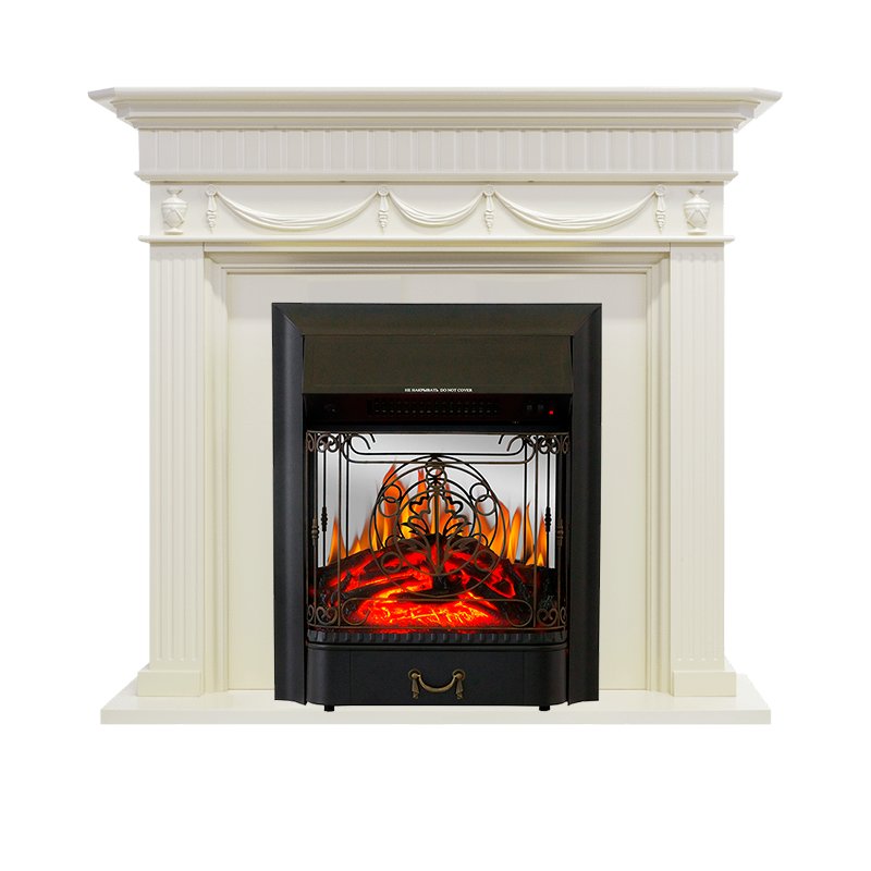 ФОТО Каминокомплект Corfu - Слоновая кость с очагом Majestic FX M Black heatsystems.ru