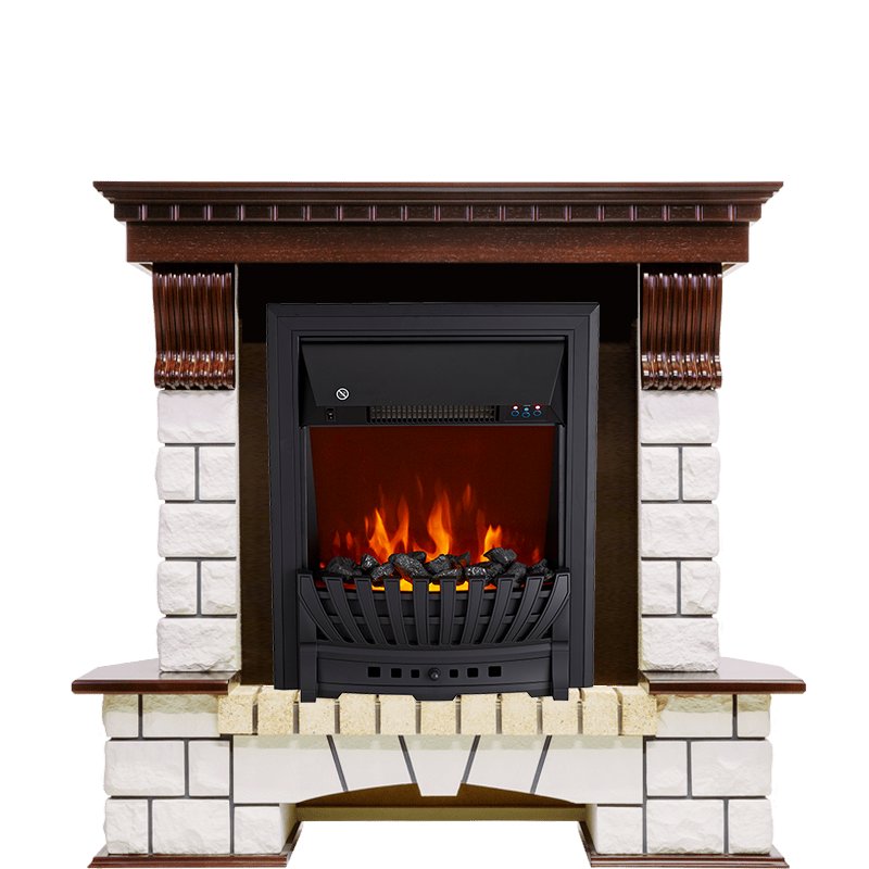 Фото Каминокомплект Pierre Luxe угловой - Темный дуб / Белый с очагом Aspen Black Угловые каминокомплекты ROYAL FLAME heatsystems.ru