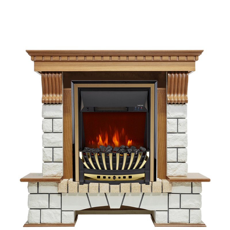 Фото Каминокомплект Pierre Luxe - Дуб / Белый с очагом Aspen Gold Угловые каминокомплекты ROYAL FLAME heatsystems.ru