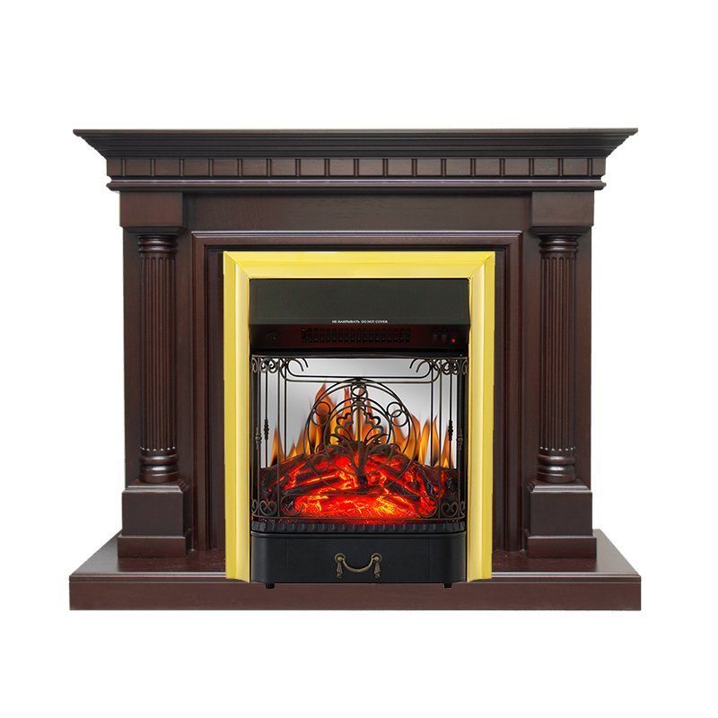 ФОТО Каминокомплект Dallas - Темный дуб с очагом Majestic FX M Brass heatsystems.ru