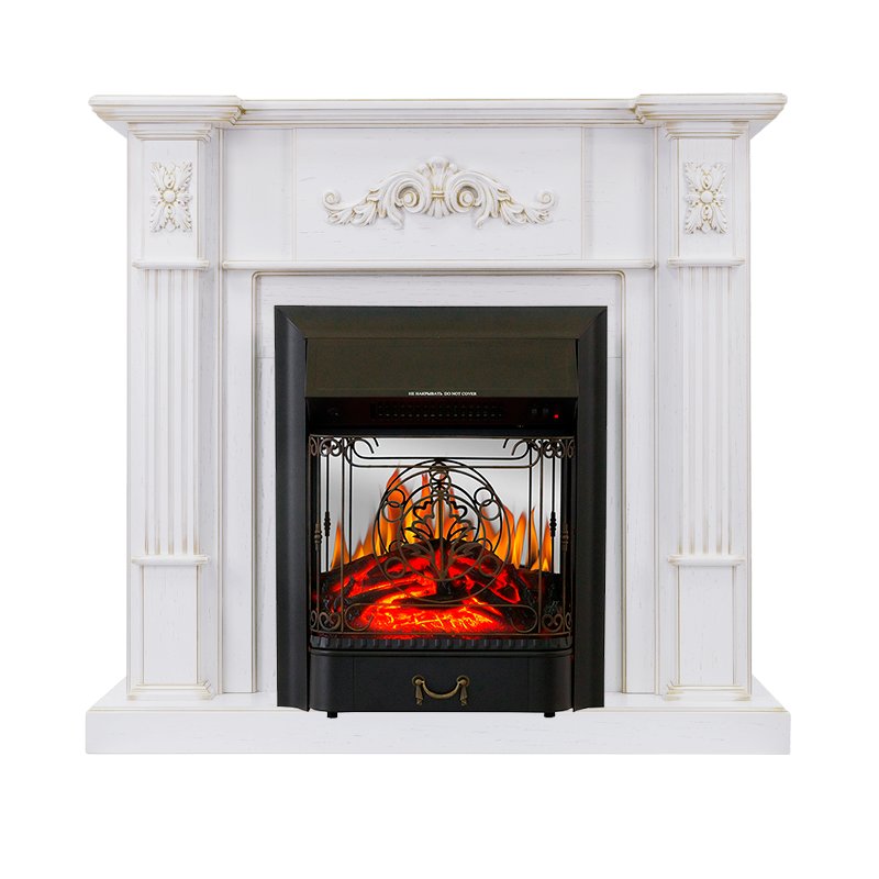 ФОТО Каминокомплект Martin - Белый дуб, патина золото с очагом Majestic FX M Black heatsystems.ru
