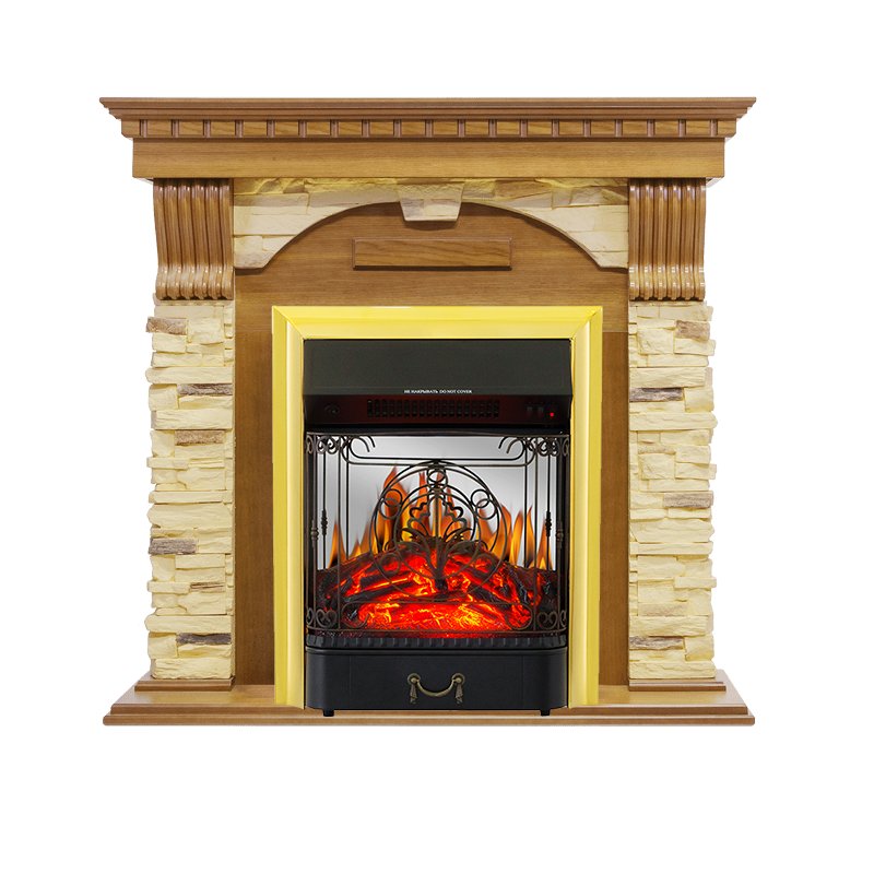 Фото Каминокомплект Dublin -  Дуб / Сланец с очагом Majestic FX M Brass Угловые каминокомплекты ROYAL FLAME heatsystems.ru