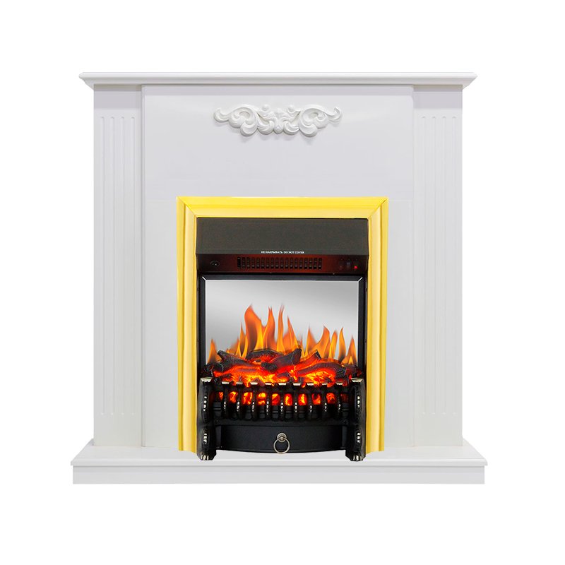 ФОТО Каминокомплект Lumsden - Белый дуб с очагом Fobos FX M Brass heatsystems.ru