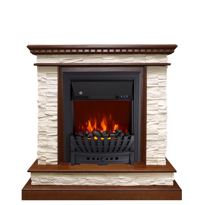 Фото Каминокомплект Calgary - Дуб / Сланец белый с очагом Aspen Black Каминокомплекты из камня ROYAL FLAME heatsystems.ru