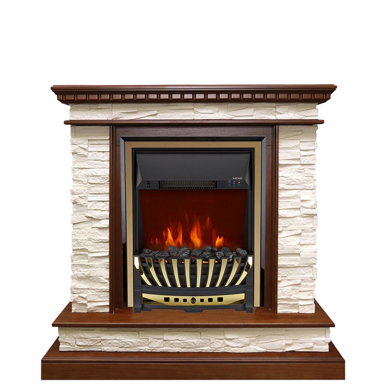 Фото Каминокомплект Calgary - Дуб / Сланец белый с очагом Aspen Gold Каминокомплекты из камня ROYAL FLAME heatsystems.ru