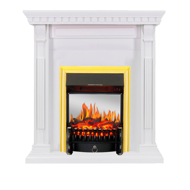 ФОТО Каминокомплект Orlean - Белый с очагом Fobos FX M Brass heatsystems.ru