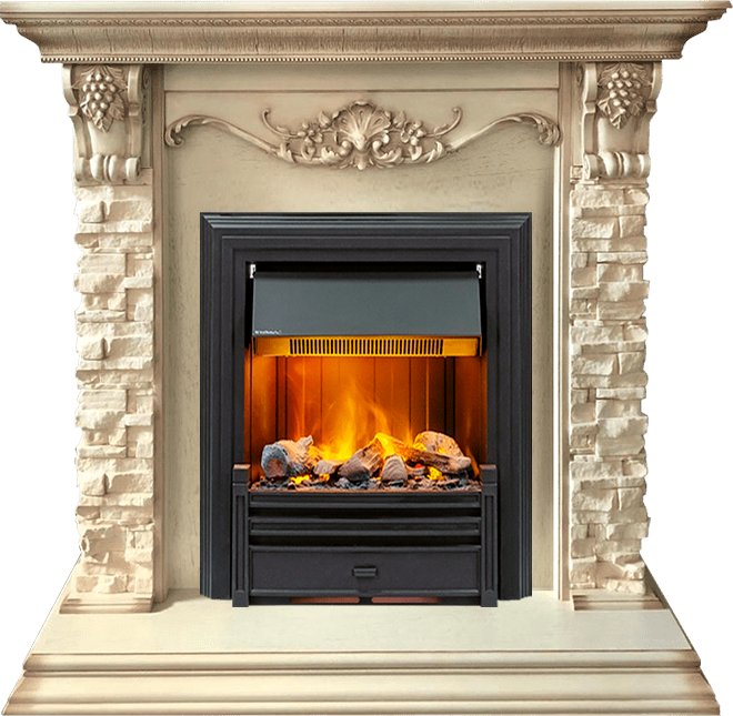 Фото Каминокомплект Adriana - Cлоновая кость с очагом Brookline Black Каминокомплекты из камня DIMPLEX heatsystems.ru