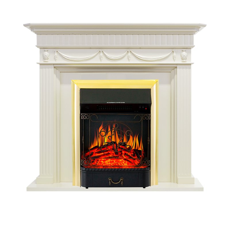 ФОТО Каминокомплект Corfu - Слоновая кость с очагом Majestic FX Brass heatsystems.ru