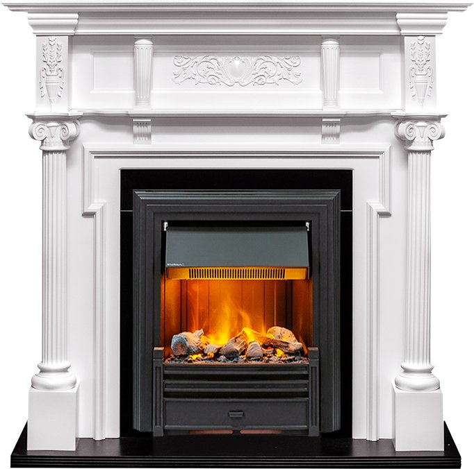 Фото Каминокомплект Oxford - Белый с очагом Brookline Black Линейные очаги ROYAL FLAME heatsystems.ru