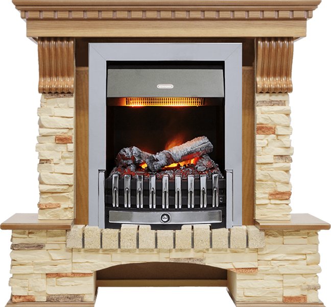 Фото Каминокомплект Pierre Luxe - Дуб / Сланец с очагом Danville Chrome FB2 Каминокомплекты из камня DIMPLEX heatsystems.ru