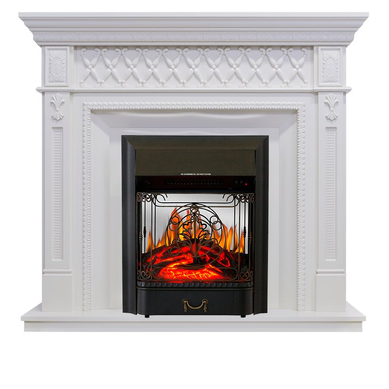 Фото Каминокомплект Alexandria - Белый дуб с очагом Majestic FX M Black Угловые каминокомплекты ROYAL FLAME heatsystems.ru