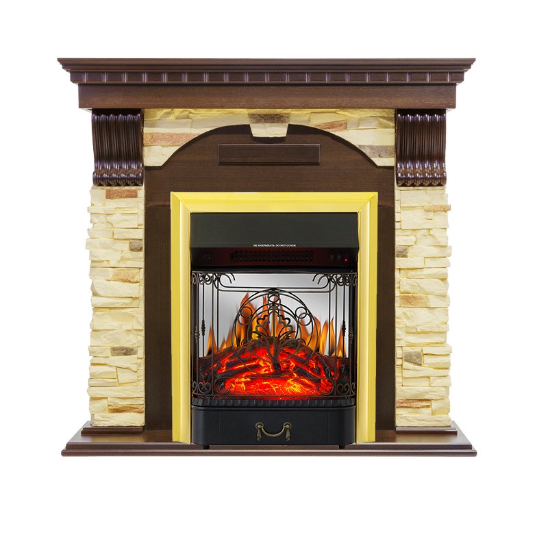 Изображение ROYAL FLAME heatsystems.ru Фото Каминокомплект Dublin угловой - Темный дуб / Сланец с очагом Majestic FX M Brass Угловые каминокомплекты ROYAL FLAME heatsystems.ru