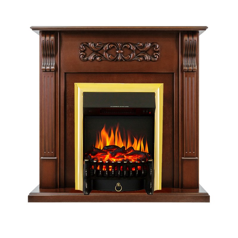 ФОТО Каминокомплект Venice - Махагон коричневый антик с очагом Fobos FX Brass heatsystems.ru