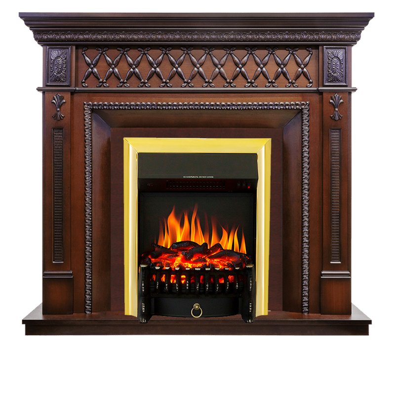 Фото Каминокомплект Alexandria - махагон коричневый антик с очагом Fobos FX Brass Угловые каминокомплекты ROYAL FLAME heatsystems.ru