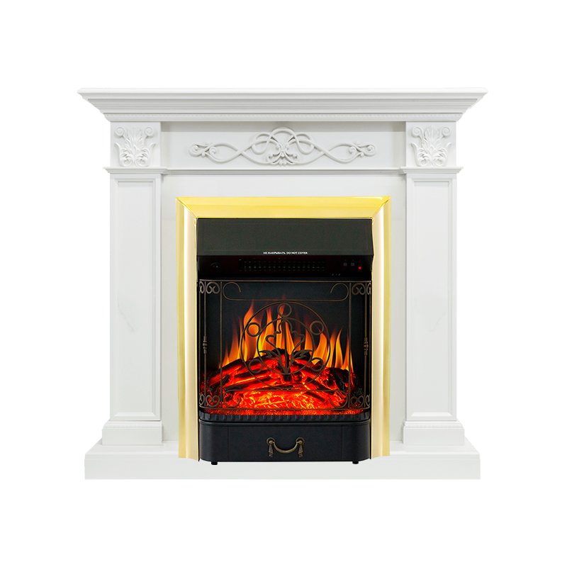 ФОТО Каминокомплект Verona - Белый дуб с очагом Majestic FX Brass heatsystems.ru