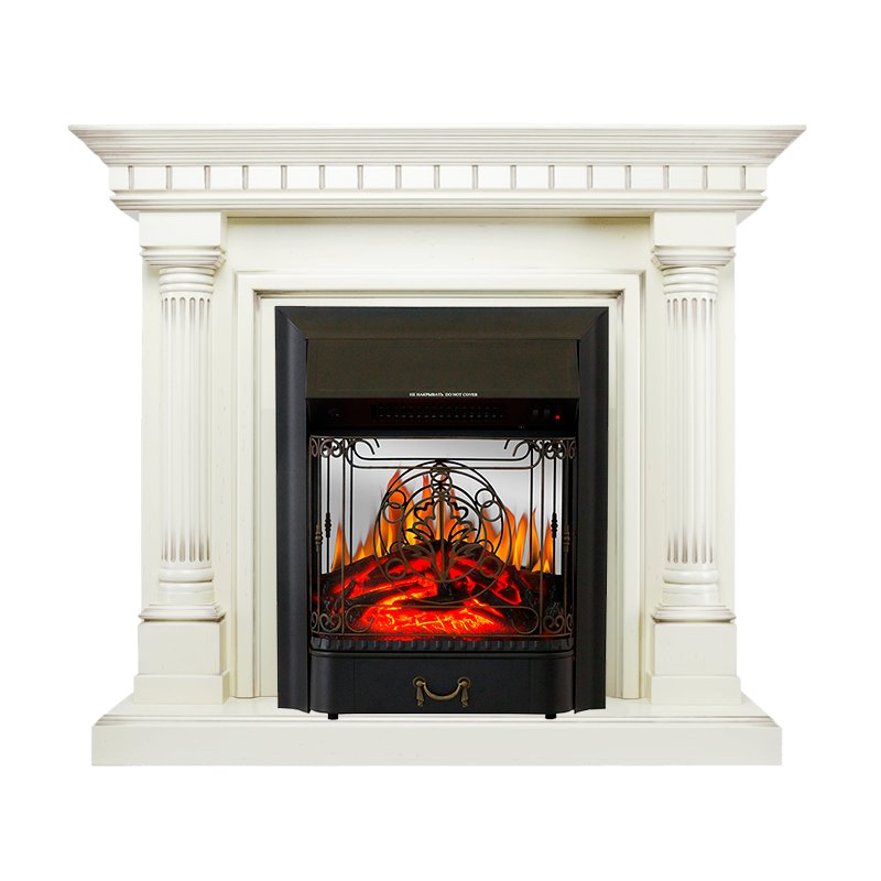 ФОТО Каминокомплект Dallas - Слоновая кость с патиной с очагом Majestic FX M Black heatsystems.ru