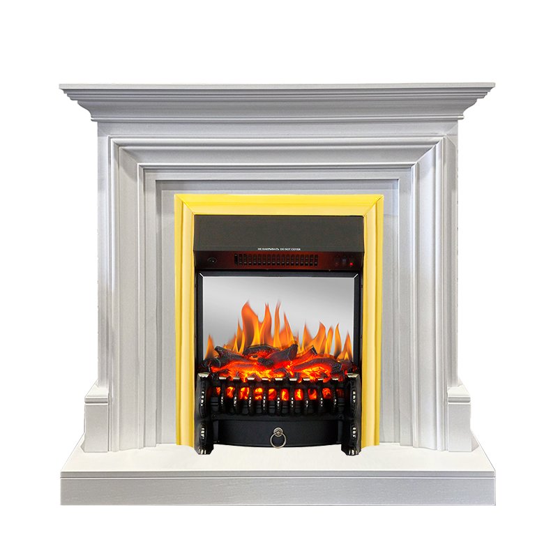 ФОТО Каминокомплект Bradford - Белый с очагом Fobos FX M Brass heatsystems.ru