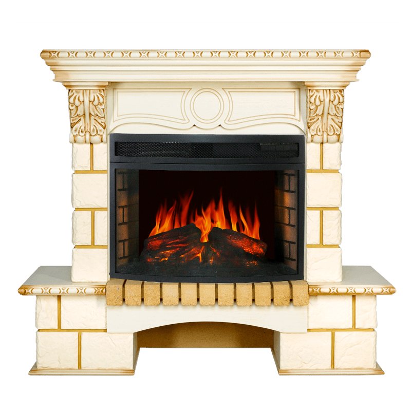 Фото Каминокомплект Pierre Luxe угловой - Шампань / Слонова кост с патиной с очагом Dioramic 25 LED FX Угловые каминокомплекты ROYAL FLAME heatsystems.ru
