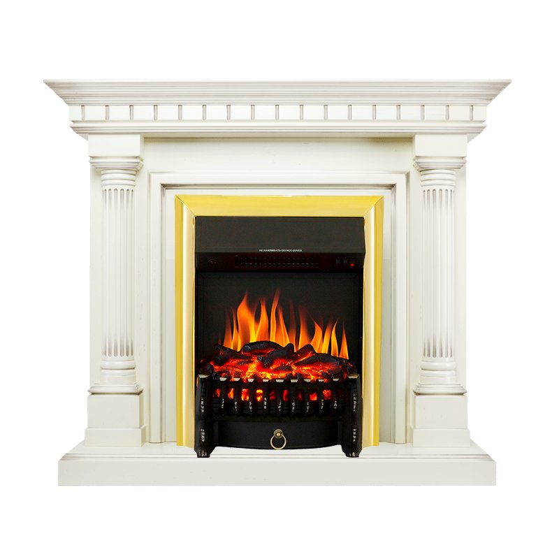 ФОТО Каминокомплект Dallas - Слоновая кость с патиной с очагом Fobos FX Brass heatsystems.ru