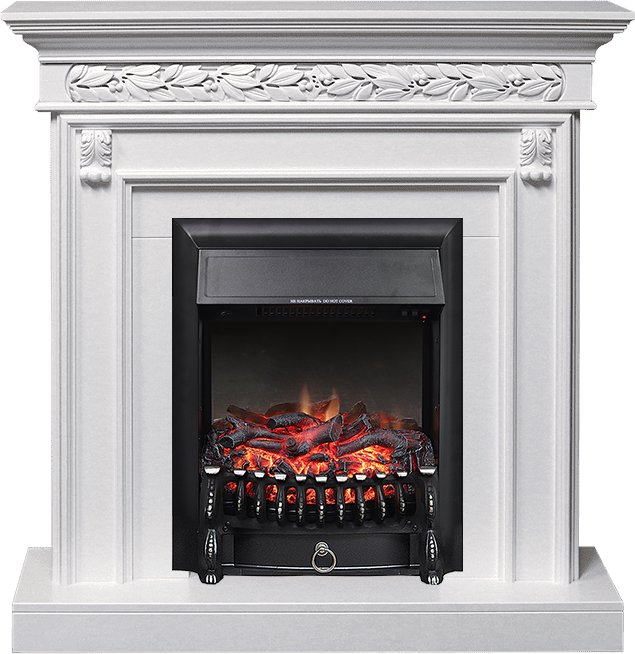 Фото Каминокомплект Valletta - Белый (Ширина 1040 мм) с очагом Fobos FX Black Линейные очаги ROYAL FLAME heatsystems.ru