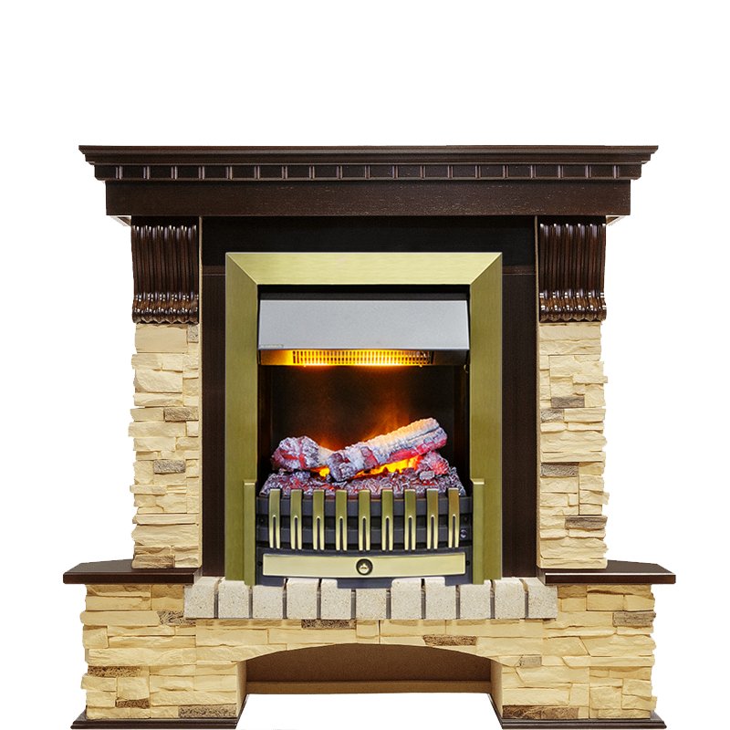 Фото Каминокомплект Pierre Luxe угловой - Темный дуб / Сланец (Высота 1050мм) с очагом Danville Antique Brass FB2 Угловые каминокомплекты DIMPLEX heatsystems.ru