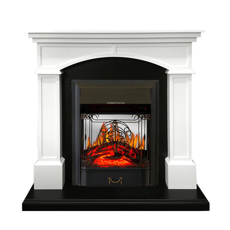 ФОТО Каминокомплект Langford - Белый с черным с очагом Majestic FX M Black heatsystems.ru