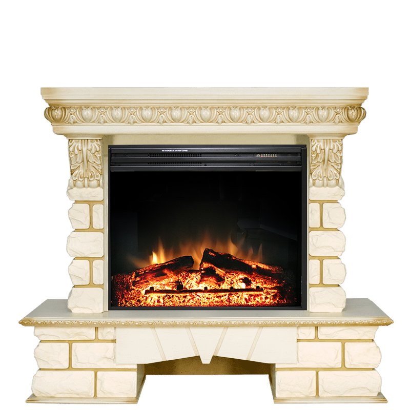 Фото Каминокомплект Pierre Luxe LORD - Слоновая кость / Белый с очагом Jupiter FX New Угловые каминокомплекты ROYAL FLAME heatsystems.ru