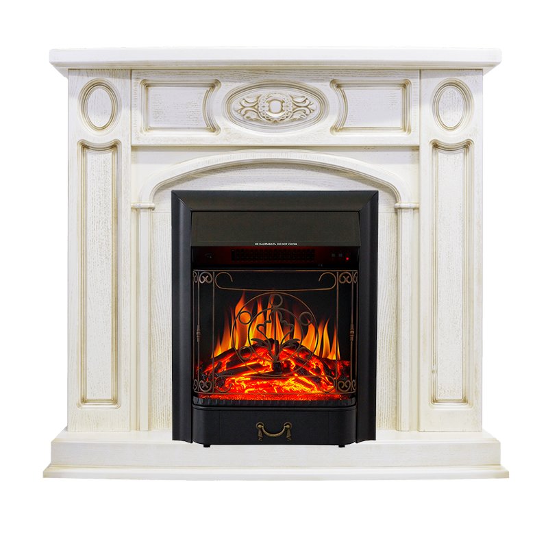 ФОТО Каминокомплект Florence - Слоновая кость с патиной с очагом Majestic FX Black heatsystems.ru