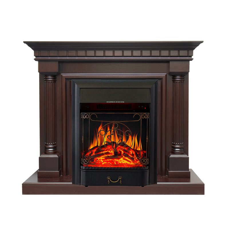 ФОТО Каминокомплект Dallas - Темный дуб с очагом Majestic FX Black heatsystems.ru