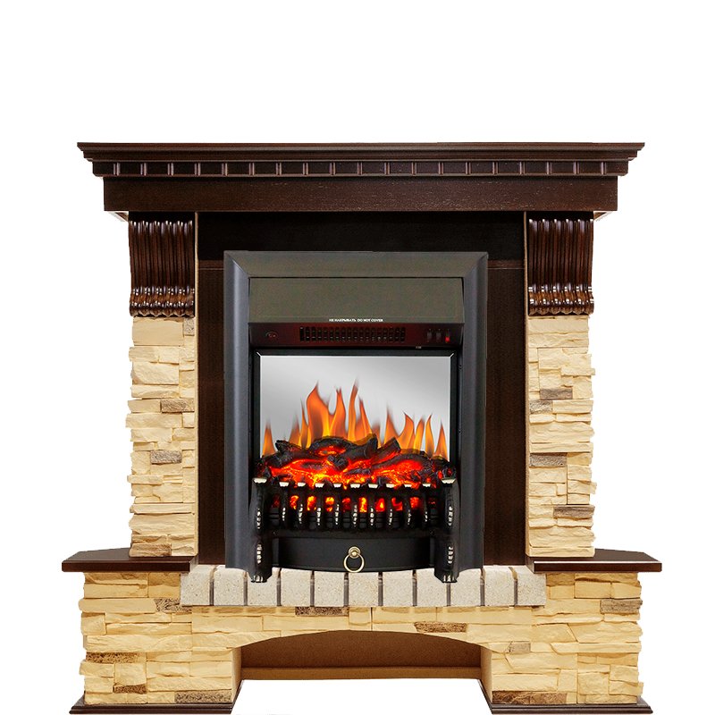 Фото Каминокомплект Pierre Luxe угловой - Темный дуб / Сланец с очагом Fobos FX M Black Угловые каминокомплекты ROYAL FLAME heatsystems.ru