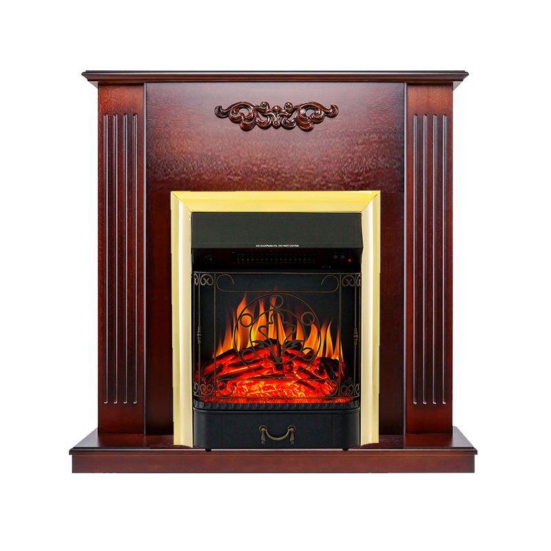ФОТО Каминокомплект Lumsden - Махагон коричневый антик с очагом Majestic FX Brass heatsystems.ru
