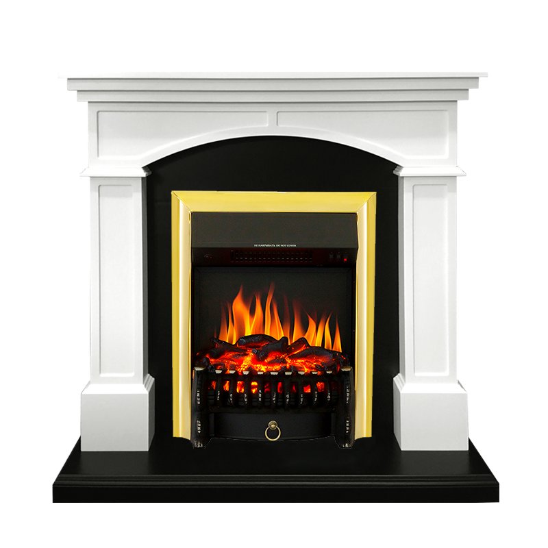 ФОТО Каминокомплект Langford - Белый с черным с очагом Fobos FX Brass heatsystems.ru