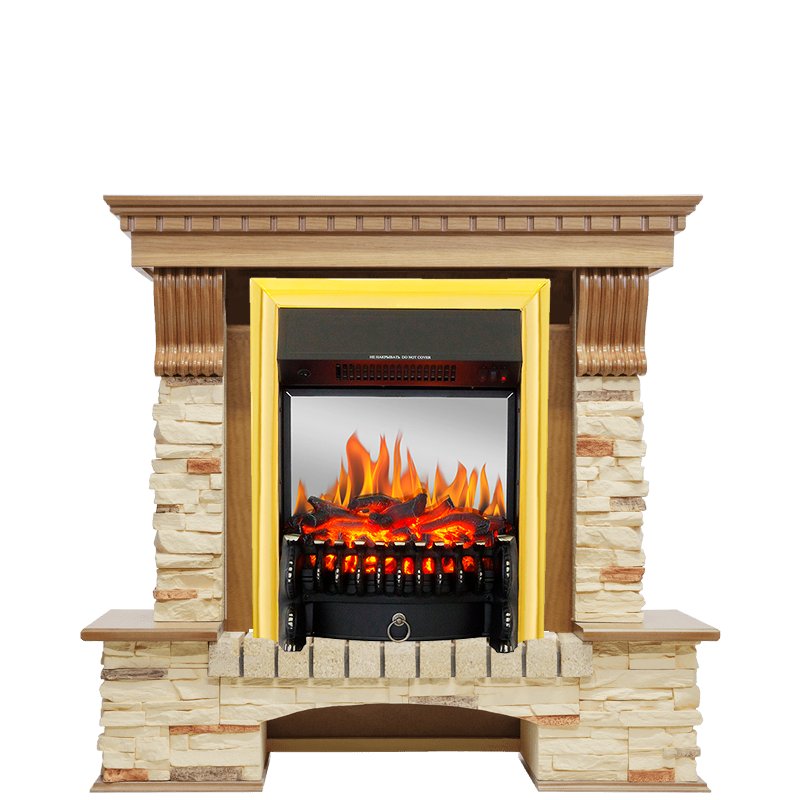 Фото Каминокомплект Pierre Luxe - Дуб / Сланец с очагом Fobos FX M Brass Угловые каминокомплекты ROYAL FLAME heatsystems.ru