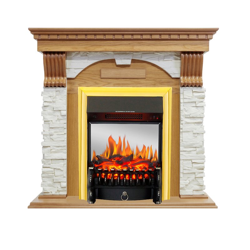 Фото Каминокомплект Dublin - Дуб / Сланец белый с очагом Fobos FX M Brass Угловые каминокомплекты ROYAL FLAME heatsystems.ru