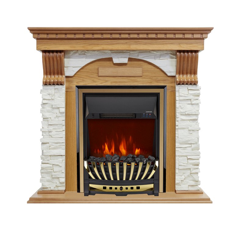 Фото Каминокомплект Dublin - Дуб / Сланец белый с очагом Aspen Gold Угловые каминокомплекты ROYAL FLAME heatsystems.ru