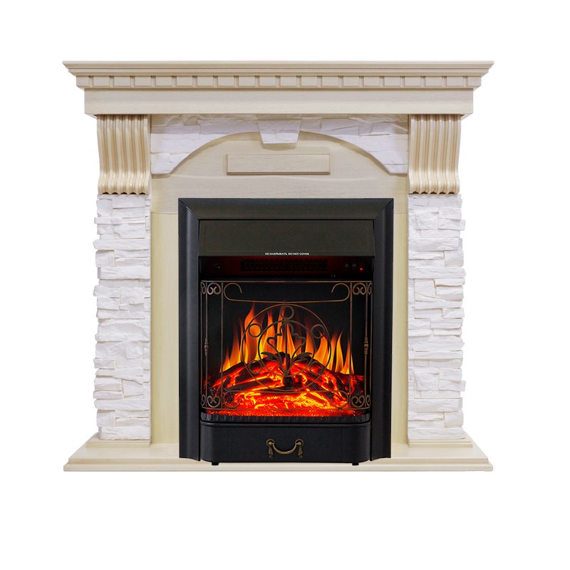 Фото Каминокомплект Dublin - Слоновая кость с патиной / Сланец крем с очагом Majestic FX Black Угловые каминокомплекты ROYAL FLAME heatsystems.ru