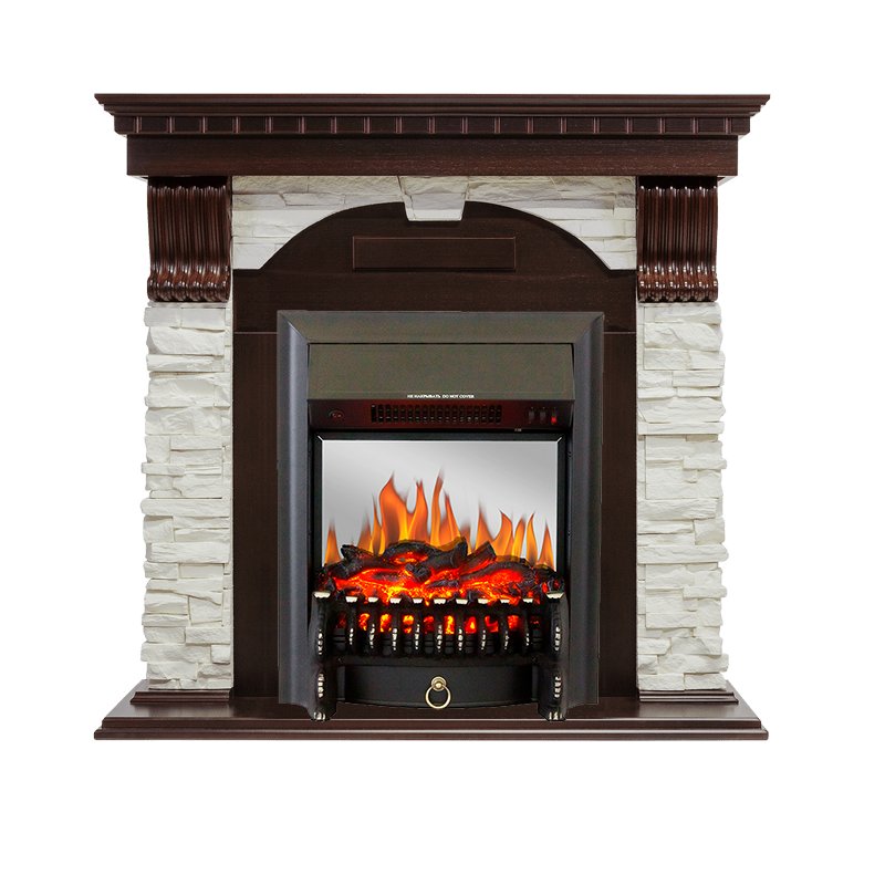 Фото Каминокомплект Dublin - Темный дуб / Сланец белый с очагом Fobos FX M Black Угловые каминокомплекты ROYAL FLAME heatsystems.ru