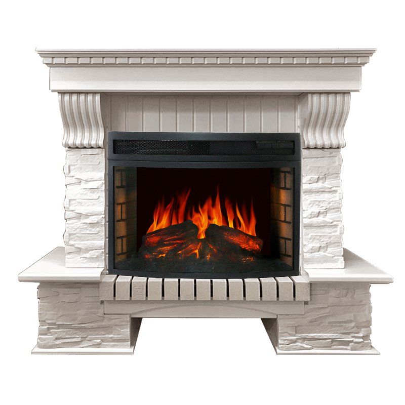 Фото Каминокомплект Pierre Luxe Белый / Сланец белый с очагом Dioramic 25 LED FX Угловые каминокомплекты ROYAL FLAME heatsystems.ru