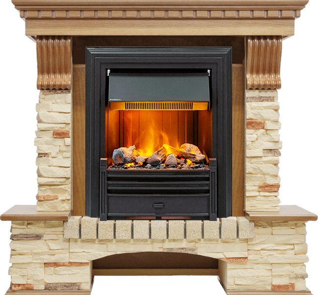 Фото Каминокомплект Pierre Luxe - Дуб / Сланец с очагом Brookline Black Каминокомплекты из камня DIMPLEX heatsystems.ru