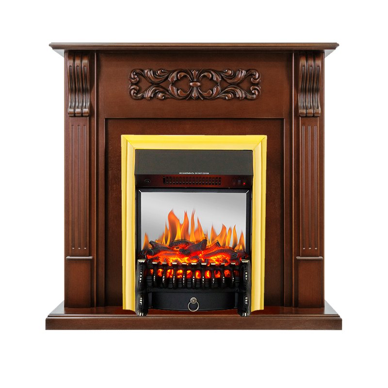 ФОТО Каминокомплект Venice - Махагон коричневый антик с очагом Fobos FX M Brass heatsystems.ru