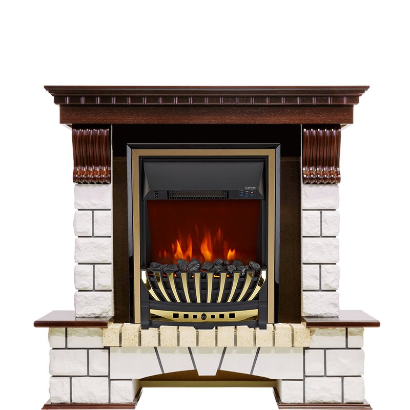 Фото Каминокомплект Pierre Luxe - Темный дуб / Белый с очагом Aspen Gold Угловые каминокомплекты ROYAL FLAME heatsystems.ru