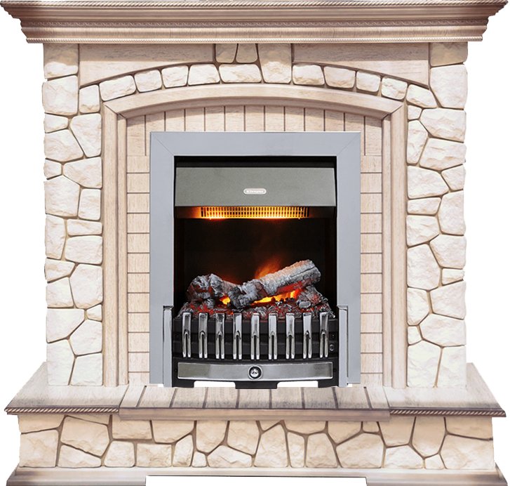 Изображение DIMPLEX heatsystems.ru Фото Каминокомплект Preston - Белый/Слоновая кость с патиной с очагом Danville Chrome FB2 Каминокомплекты из камня DIMPLEX heatsystems.ru