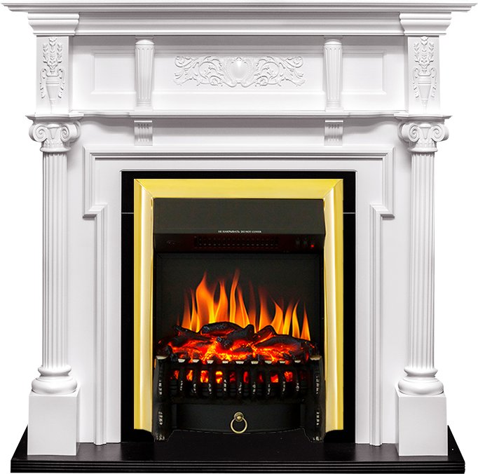 Фото Каминокомплект Oxford - Белый с очагом Fobos FX Brass Линейные очаги ROYAL FLAME heatsystems.ru