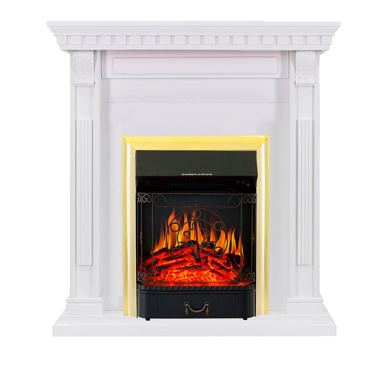 ФОТО Каминокомплект Orlean - Белый с очагом Majestic FX Brass heatsystems.ru