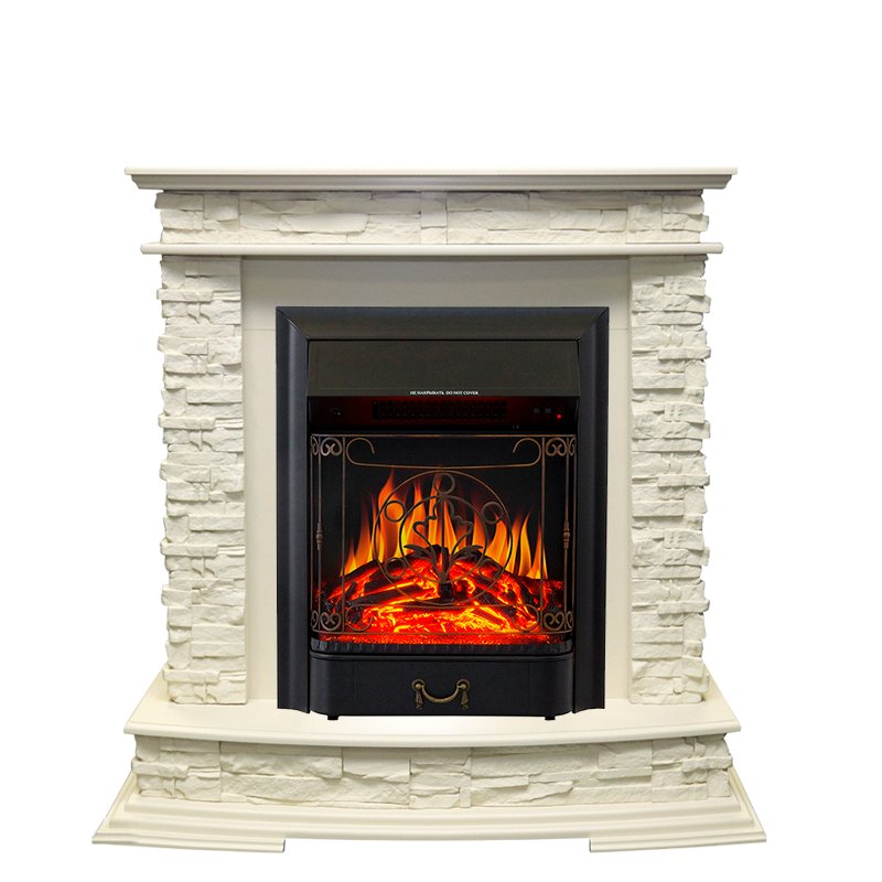 Фото Каминокомплект Luzern - Слоновая кость с очагом Majestic FX Black Каминокомплекты из камня ROYAL FLAME heatsystems.ru