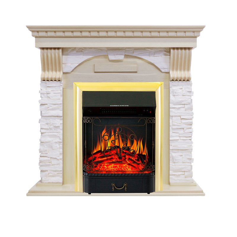 Фото Каминокомплект Dublin - Слоновая кость с патиной / Сланец крем с очагом Majestic FX Brass Угловые каминокомплекты ROYAL FLAME heatsystems.ru