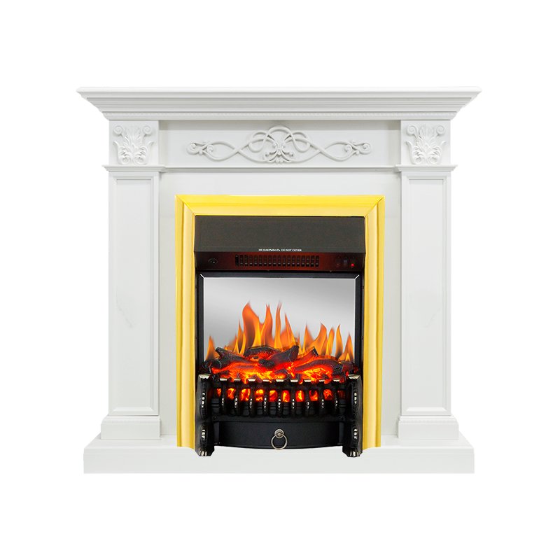 ФОТО Каминокомплект Verona - Белый дуб с очагом Fobos FX M Brass heatsystems.ru