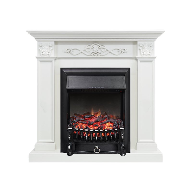 ФОТО Каминокомплект Verona - Белый дуб с очагом Fobos FX Black heatsystems.ru