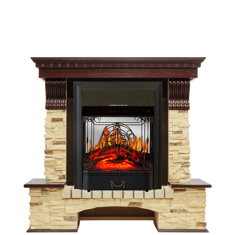 Фото Каминокомплект Pierre Luxe - Темный дуб / Сланец с очагом Majestic FX M Black Угловые каминокомплекты ROYAL FLAME heatsystems.ru